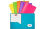Two Pocket Plastic POP Presentation Folders With Metal prongs (Pack of 6) Assorted