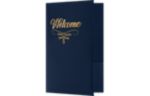 6 x 9 Welcome Folder Dark Blue Linen - Gold Foil Flourish
